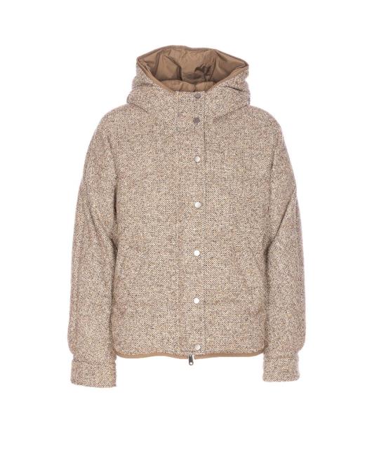 25FW 브루넬로 쿠치넬리 플렉트 버진 울 실크 쉐브론 후드 다운 자켓  MG5307729C6286 Beige