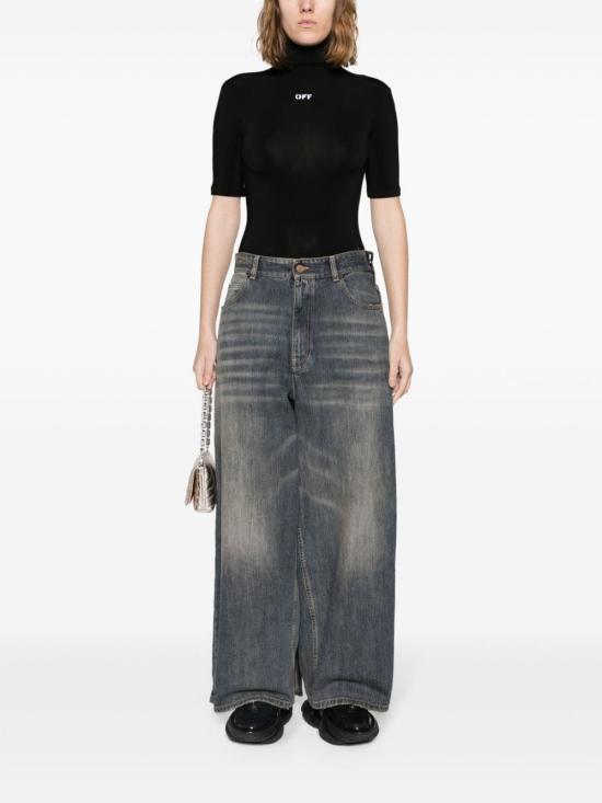 25FW 오프화이트 반팔 티셔츠 OWAD137C99JER002 1001 BLACK WHITE - OFF WHITE