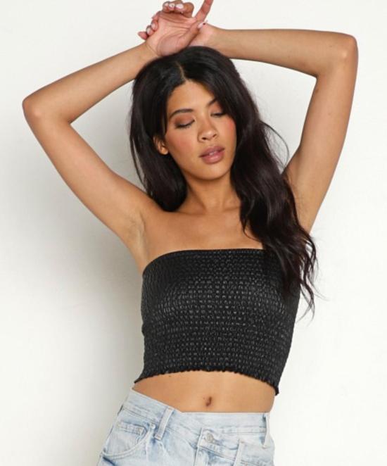  코만도 민소매 티셔츠 커맨도 인조 가죽 스모크 튜브 탑 블랙