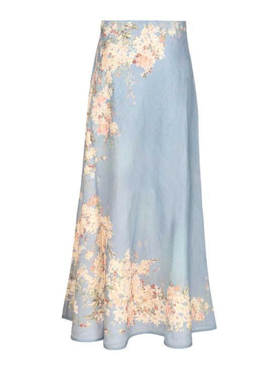 25FW 짐머만 미디 스커트 3561SSS255TLBLBTFLO Blue - ZIMMERMANN