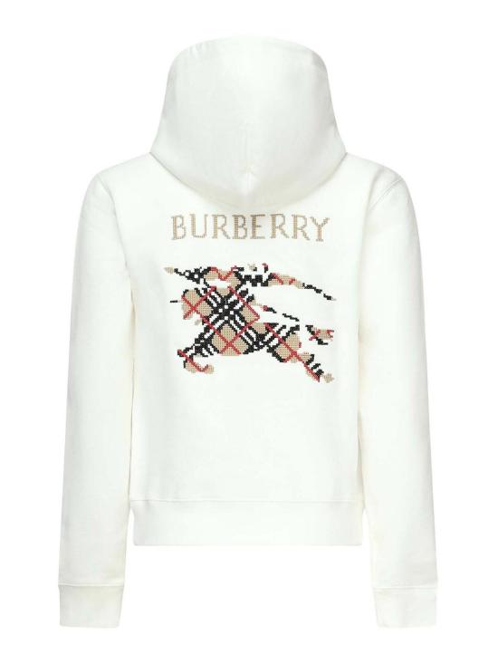  버버리 크로스 스티치 이퀘스트리안 나이트 로고 코튼 후드 8110965 White - BURBERRY