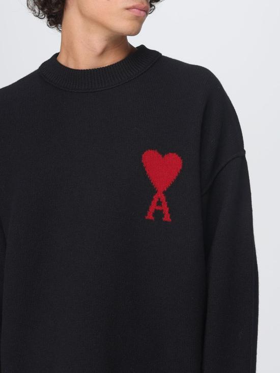 25FW 아미 빅 하트 울 크루넥 스웨터 UKS838018 009 Black - AMI