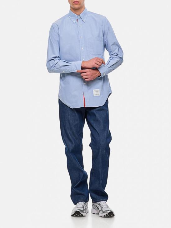 25FW 톰브라운 옥스포드 클래식 그로그랭 플래킷 셔츠  MWL010EF0313 480 Gnawed Blue - THOM BROWNE