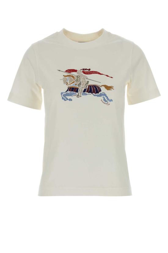 25FW 버버리 크리스탈 EKD 코튼 티셔츠 8115480 B7078 White