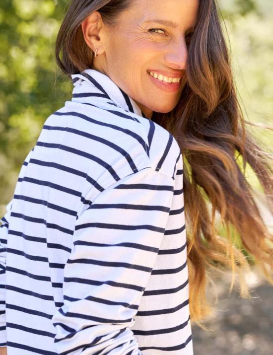  프랭크 앤 에일린 반팔 티셔츠 프랭크 & 아일린 패트릭 포포버 헨리 탑 화이트/네이비 스트라이프 - FRANK & EILEEN