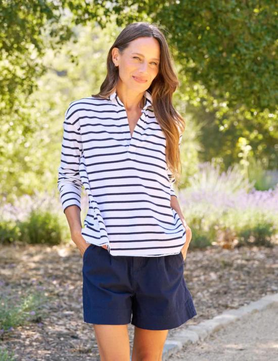  프랭크 앤 에일린 반팔 티셔츠 프랭크 & 아일린 패트릭 포포버 헨리 탑 화이트/네이비 스트라이프 - FRANK & EILEEN