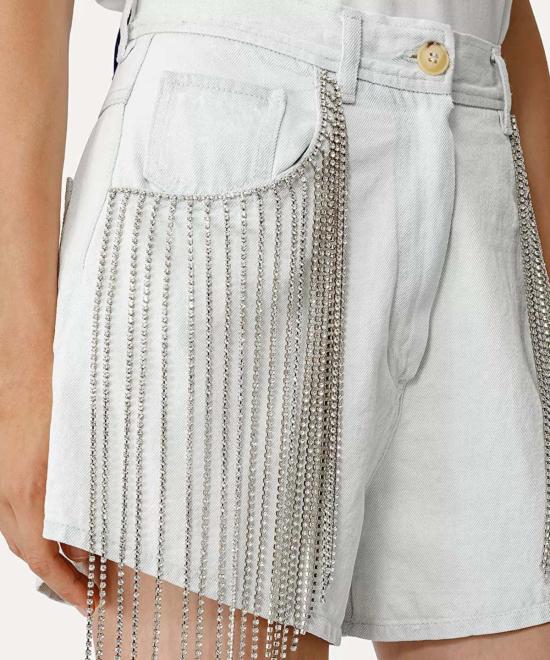  포르테포르테 데님 숏팬츠 포르테 포르테 블리치드 데님 반바지 (다이아몬드 프린지 블리치) - FORTE FORTE