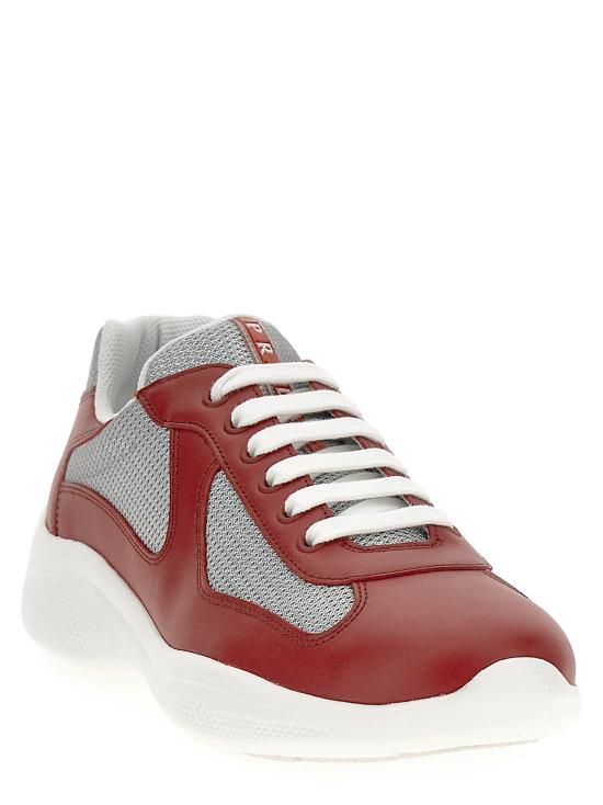 26FW 프라다 아메리카 컵 가죽 레더 로우탑 스니커즈 4E3400FG0006GWF0J3Y Red - PRADA