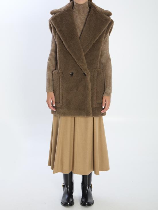 25FW 막스마라 테디 알파카 울 더블브레스트 베스트 2521276253600 BROWN - MAX MARA