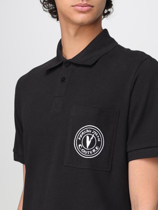 25SS 베르사체 V 엠블럼 자수 반소매 폴로 셔츠 78GAGT01CJ01T 899 Black - VERSACE