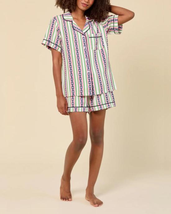  케이티 키메 라운지 웨어 케이티 카임 체인 스트라이프 파자마 세트 핑크/그린 - KATIE KIME