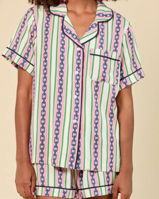  케이티 키메 라운지 웨어 케이티 카임 체인 스트라이프 파자마 세트 핑크/그린 - KATIE KIME