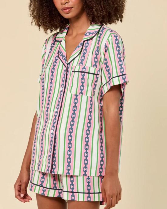  케이티 키메 라운지 웨어 케이티 카임 체인 스트라이프 파자마 세트 핑크/그린 - KATIE KIME