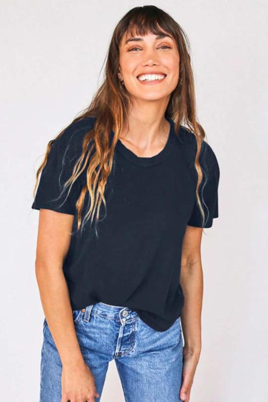  퍼펙트 화이트 티 반팔 티셔츠 할리 박시 크루 네이비 - PERFECT WHITE TEE