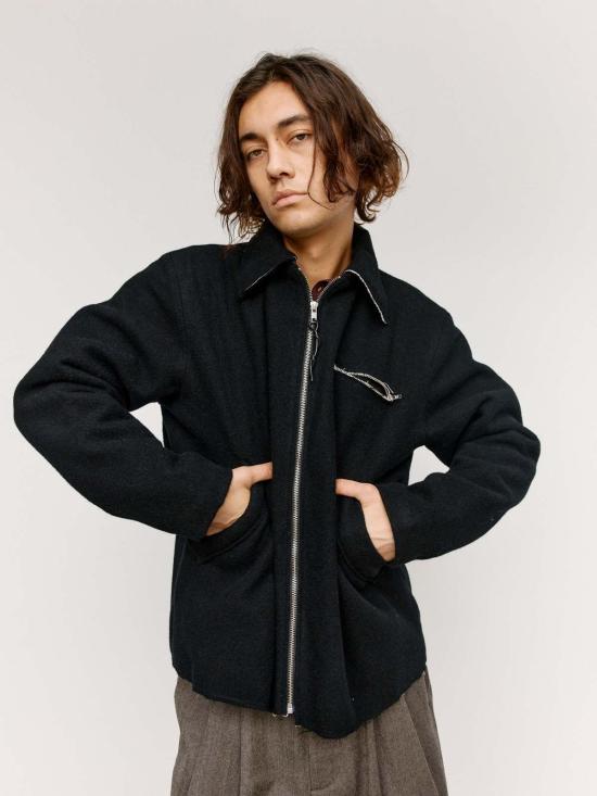  카미엘 포트젠스 자켓 카미엘 포겐스 블랙 멜튼 울 피티드 심플 재킷 - CAMIEL FORTGENS