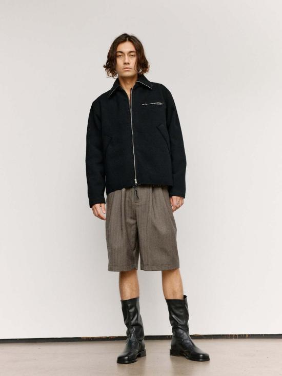  카미엘 포트젠스 자켓 카미엘 포겐스 블랙 멜튼 울 피티드 심플 재킷 - CAMIEL FORTGENS