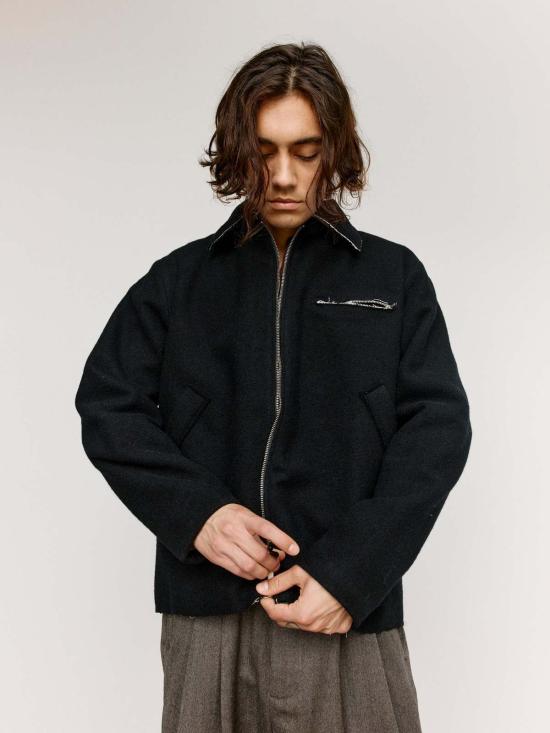  카미엘 포트젠스 자켓 카미엘 포겐스 블랙 멜튼 울 피티드 심플 재킷