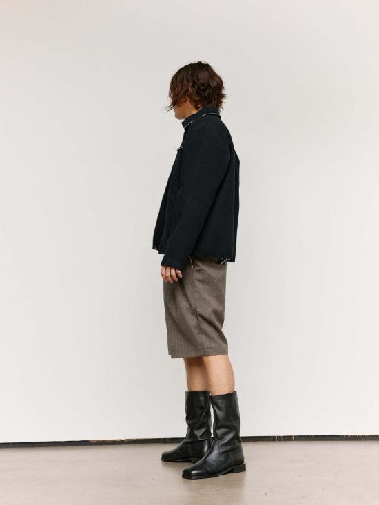  카미엘 포트젠스 자켓 카미엘 포겐스 블랙 멜튼 울 피티드 심플 재킷 - CAMIEL FORTGENS