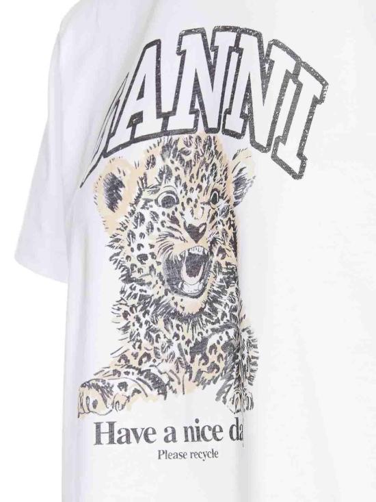 26SS 가니 베이직 저지 레오파드 릴렉스드 티셔츠 T4124943 White - GANNI