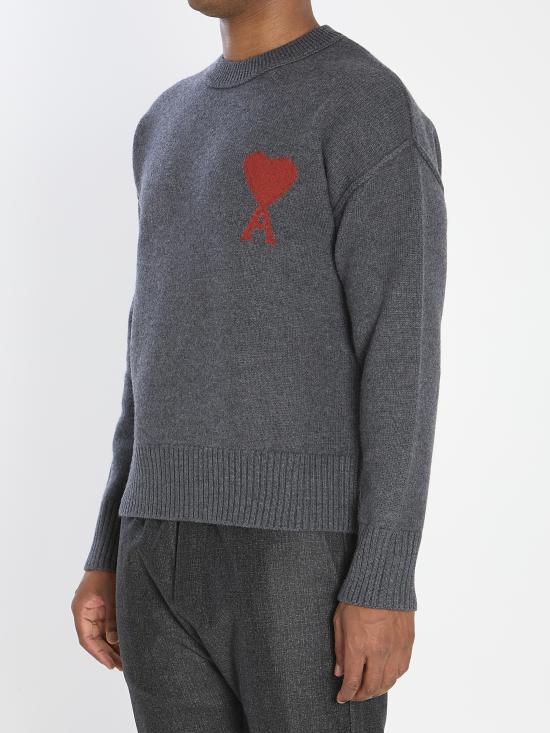 25FW 아미 빅 하트 울 크루넥 스웨터 UKS838018 084 GREY - AMI