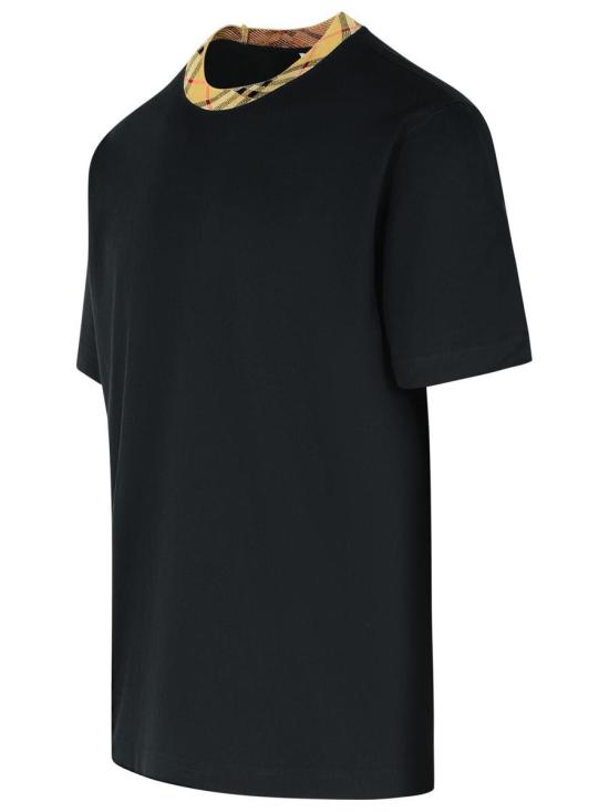 25FW 버버리 체크 트림 코튼 티셔츠  8110101A1189 Black - BURBERRY