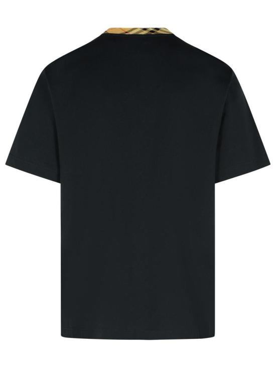 25FW 버버리 체크 트림 코튼 티셔츠  8110101A1189 Black - BURBERRY