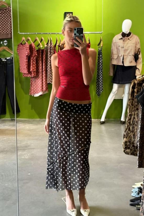  하우스오브써니 민소매 티셔츠 하우스 오브 써니 더블 레이어 폴카 도트 메시 베스트 멀티 - HOUSE OF SUNNY