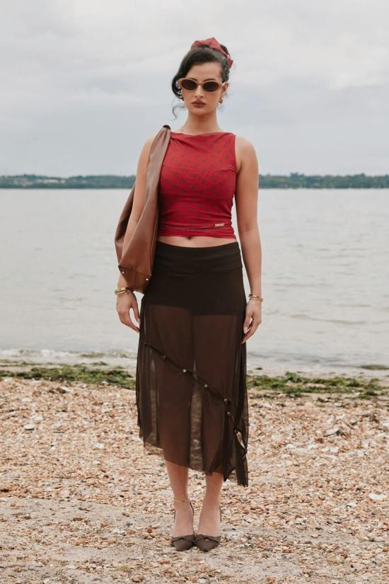  하우스오브써니 민소매 티셔츠 하우스 오브 써니 더블 레이어 폴카 도트 메시 베스트 멀티