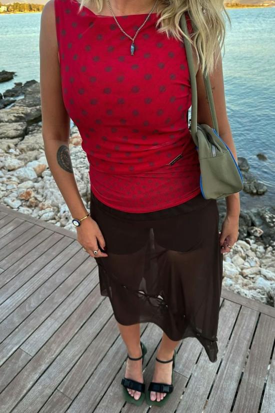  하우스오브써니 민소매 티셔츠 하우스 오브 써니 더블 레이어 폴카 도트 메시 베스트 멀티 - HOUSE OF SUNNY