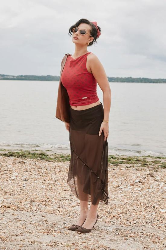  하우스오브써니 민소매 티셔츠 하우스 오브 써니 더블 레이어 폴카 도트 메시 베스트 멀티 - HOUSE OF SUNNY