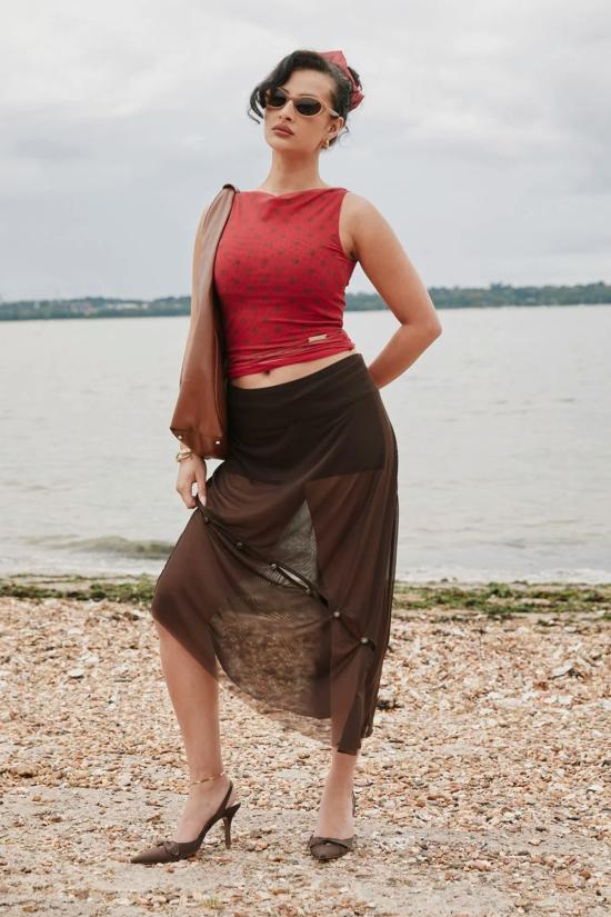  하우스오브써니 민소매 티셔츠 하우스 오브 써니 더블 레이어 폴카 도트 메시 베스트 멀티 - HOUSE OF SUNNY