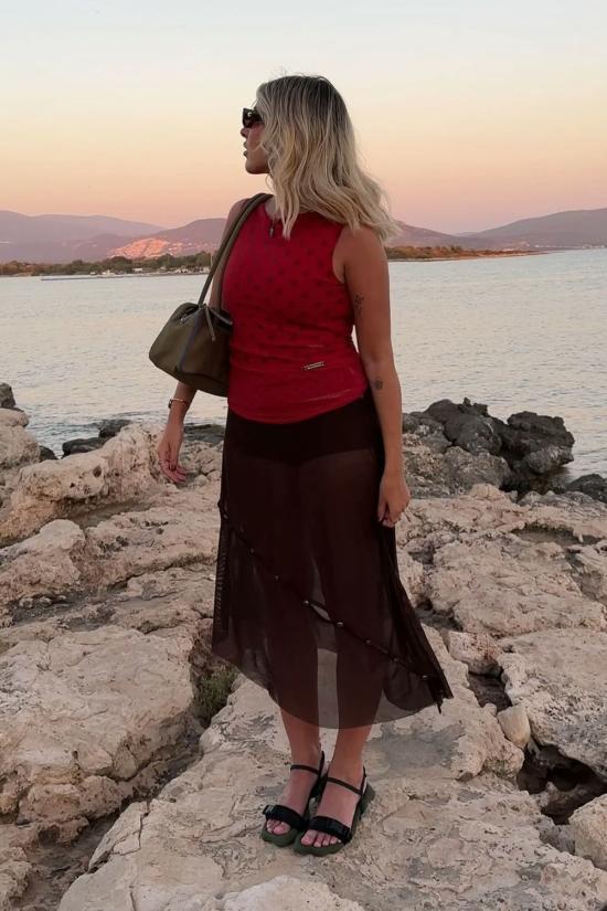  하우스오브써니 민소매 티셔츠 하우스 오브 써니 더블 레이어 폴카 도트 메시 베스트 멀티 - HOUSE OF SUNNY