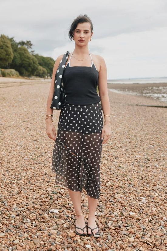  하우스오브써니 미디 스커트 하우스 오브 써니 폴카 도트 메시 프린트 스커트 멀티