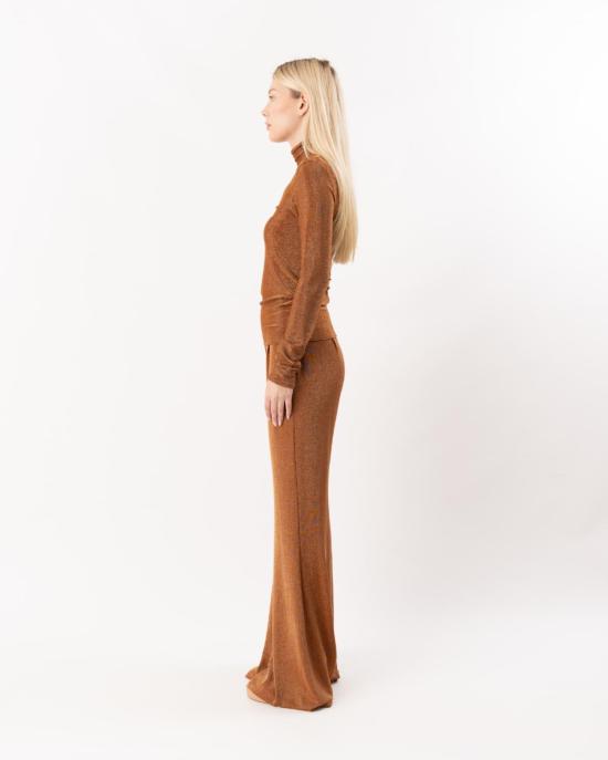  포르테포르테 스트레이트 팬츠 Forte Forte Lurex 저지 플레어 팬츠 브론즈 - FORTE FORTE