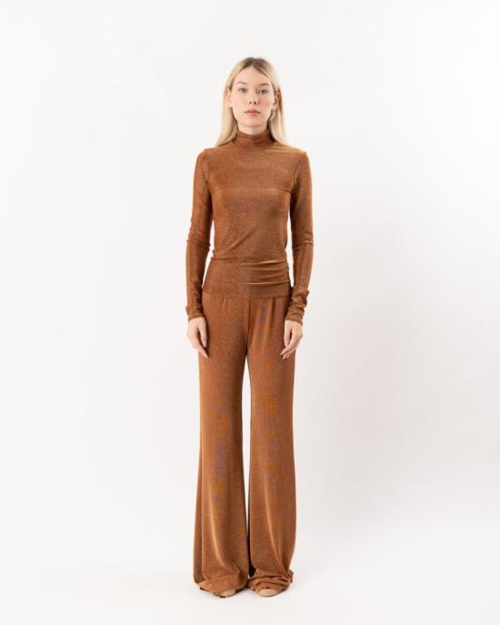  포르테포르테 스트레이트 팬츠 Forte Forte Lurex 저지 플레어 팬츠 브론즈 - FORTE FORTE