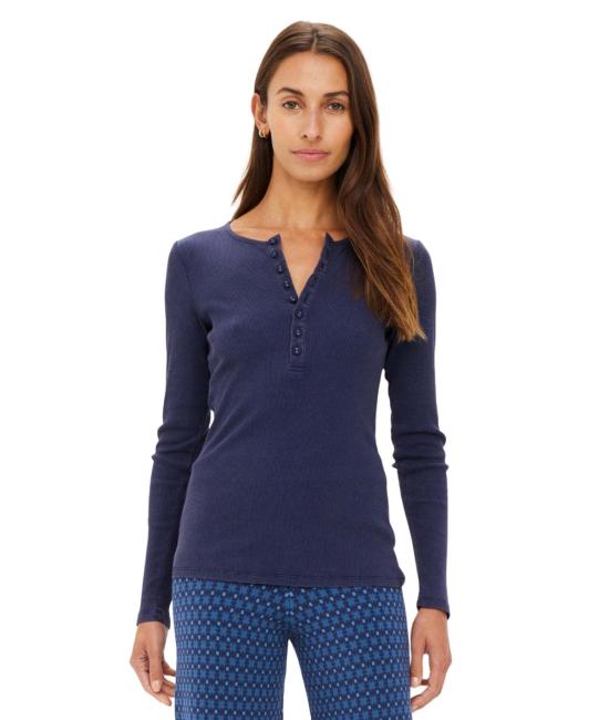  더 업사이드 긴팔 티셔츠 업사이드 네스 리브드 롱슬리브 탑 워시드 데님