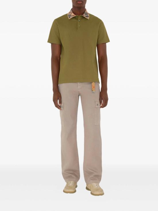 25FW 버버리 체크 칼라 코튼 폴로 셔츠 8110946 C2985 Green - BURBERRY