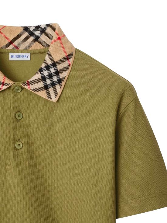 25FW 버버리 체크 칼라 코튼 폴로 셔츠 8110946 C2985 Green - BURBERRY