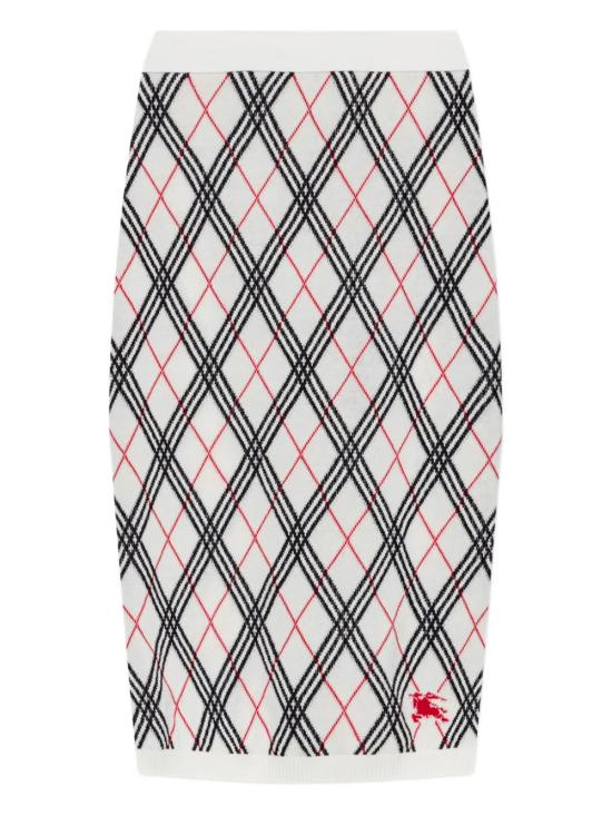 25FW 버버리 자카드 체크 니트 미디 스커트 8110570 A3282 White