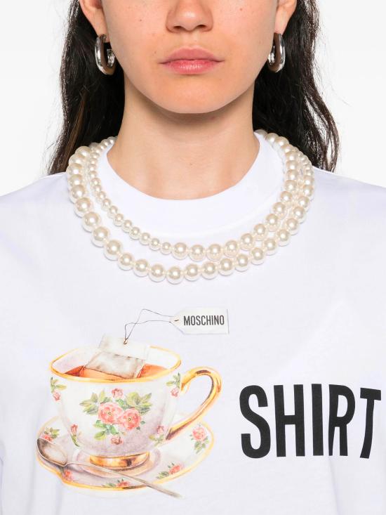 25FW 모스키노 반팔 티셔츠 V07225541 1001 White - MOSCHINO