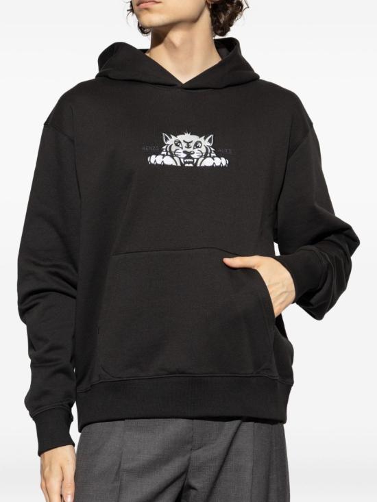 25FW 겐조 해피 타이거 자수 후드 티셔츠 FF65HO253 4MF99J Black - KENZO