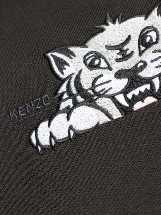 25FW 겐조 해피 타이거 자수 후드 티셔츠 FF65HO253 4MF99J Black - KENZO