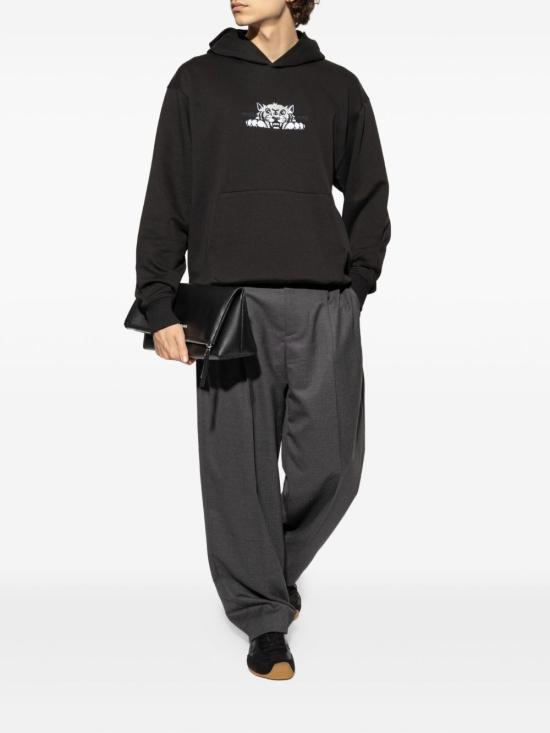25FW 겐조 해피 타이거 자수 후드 티셔츠 FF65HO253 4MF99J Black - KENZO