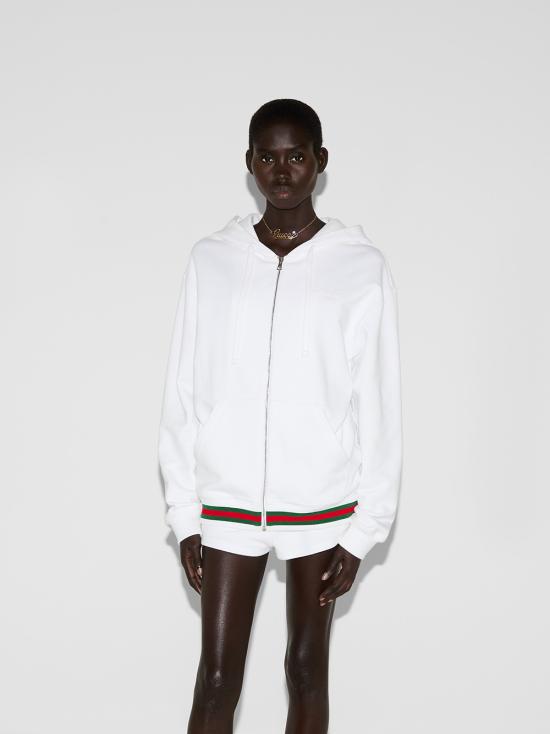25SS 구찌 웹 코튼 저지 후드 집업 810383XJG07 9692 White - GUCCI