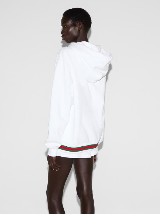 25SS 구찌 웹 코튼 저지 후드 집업 810383XJG07 9692 White - GUCCI