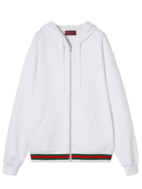 25SS 구찌 웹 코튼 저지 후드 집업 810383XJG07 9692 White