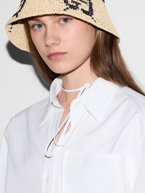 25SS 구찌 로고 포플린 코튼 셔츠 816008Z7ADR 9000 White - GUCCI