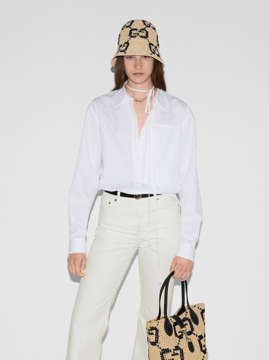 25SS 구찌 로고 포플린 코튼 셔츠 816008Z7ADR 9000 White - GUCCI