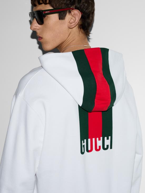 25SS 구찌 웹 코튼 저지 스웨트셔츠 814900XJG2U 9074 White - GUCCI