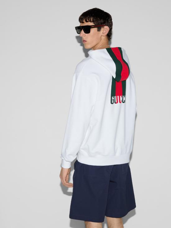 25SS 구찌 웹 코튼 저지 스웨트셔츠 814900XJG2U 9074 White - GUCCI